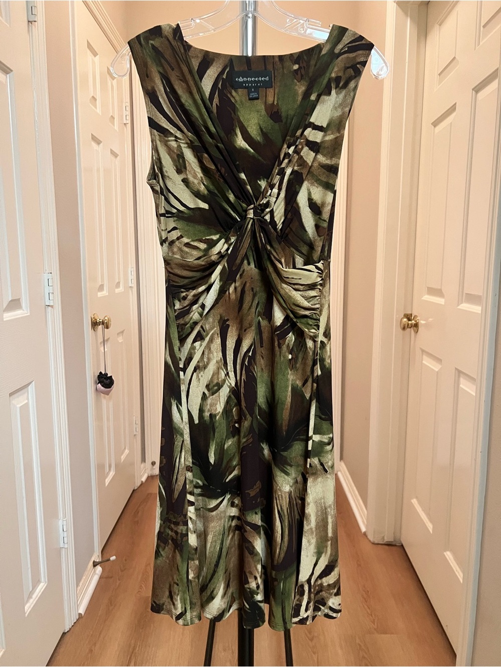 connected apparel Olive Green and Brown Twist-Front Midi Dress